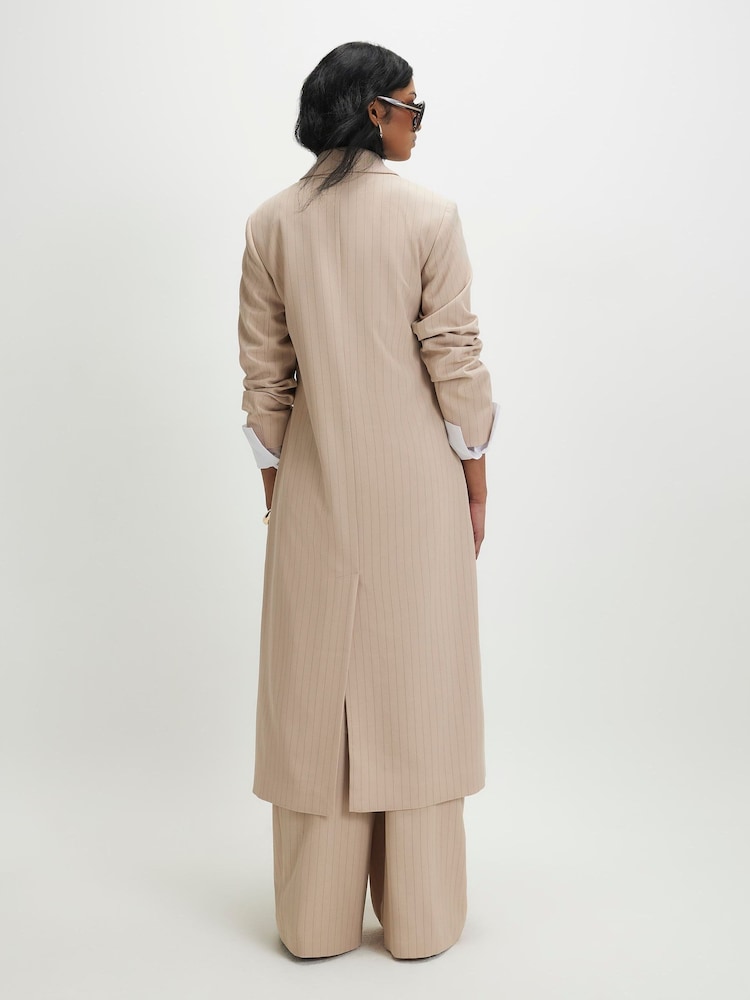 River Island Cream Longline Striped Oversized Duster Coat - Image 2 of 4