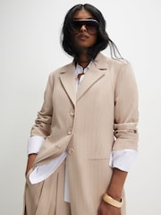 River Island Cream Longline Striped Oversized Duster Coat - Image 3 of 4
