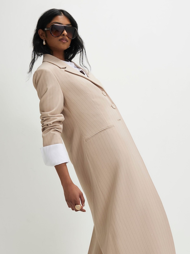 River Island Cream Longline Striped Oversized Duster Coat - Image 4 of 4