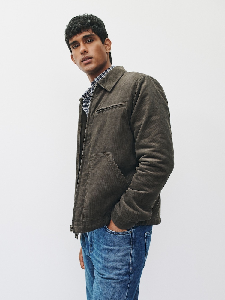 Grey Cord Borg Lined Worker Jacket - Image 2 of 11 Grey Cord Borg Lined Worker Jacket - Image 2 of 11