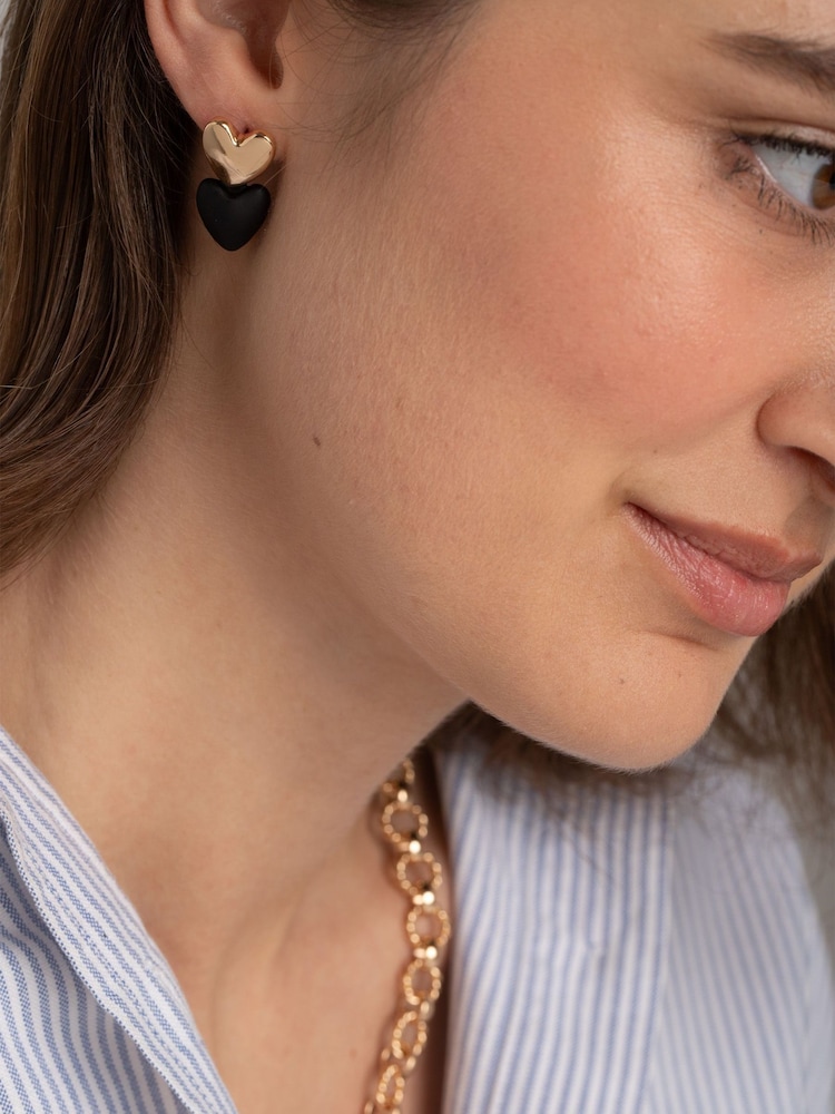 Aela Matte Heart Drop Black Earrings - Image 1 of 3 Aela Matte Heart Drop Black Earrings - Image 1 of 3