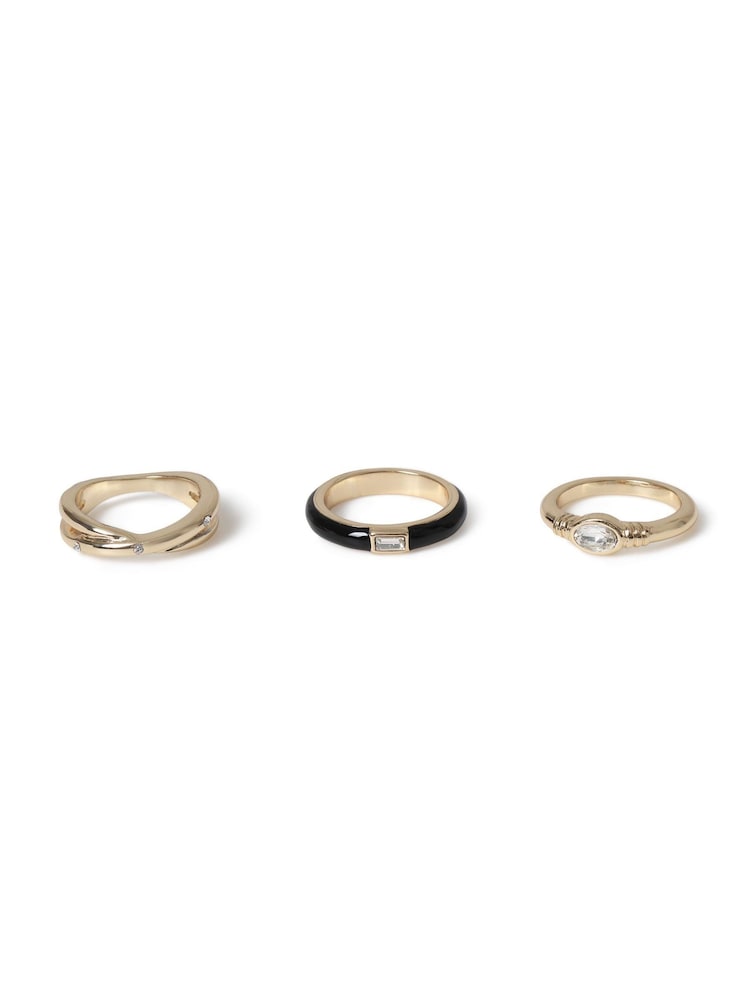 Aela Enamel Black Rings 3 Pack - Image 1 of 2