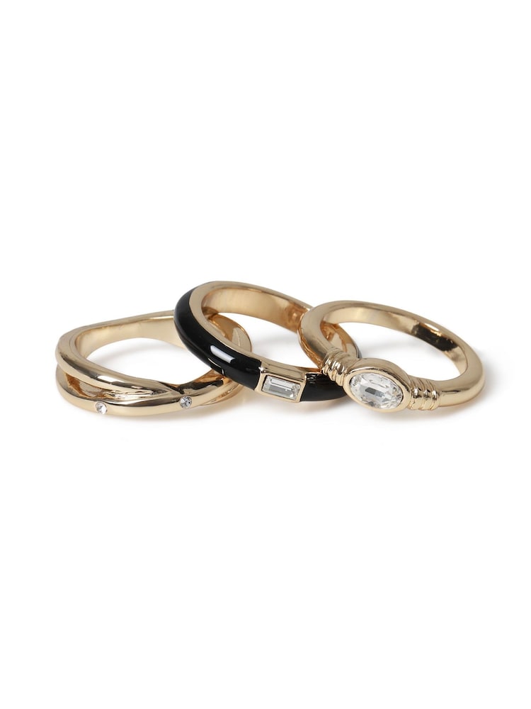 Aela Enamel Black Rings 3 Pack - Image 2 of 2