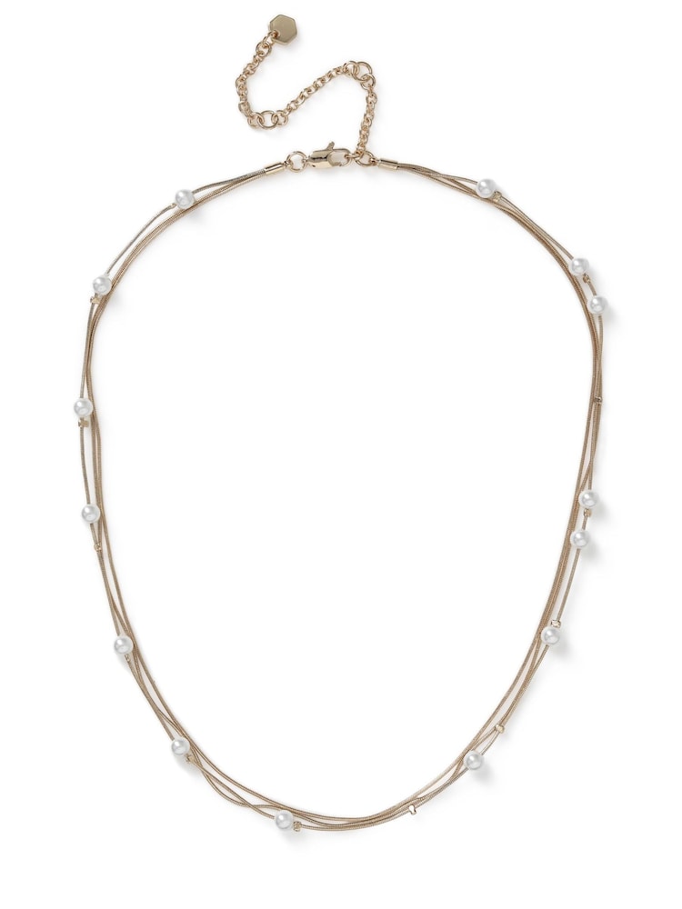 Aela Gold Tone Pearl Multirow Chain Necklace - Image 1 of 2 Aela Gold Tone Pearl Multirow Chain Necklace - Image 1 of 2