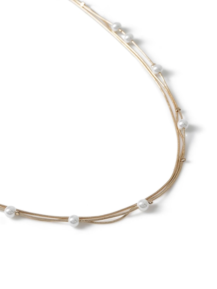 Aela Gold Tone Pearl Multirow Chain Necklace - Image 2 of 2 Aela Gold Tone Pearl Multirow Chain Necklace - Image 2 of 2