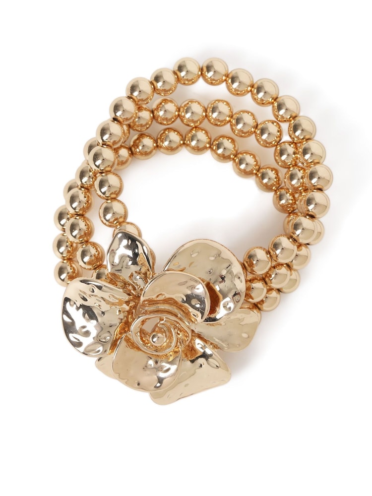 Aela Gold Tone Flower Stretch Bracelet - Image 2 of 2 Aela Gold Tone Flower Stretch Bracelet - Image 2 of 2