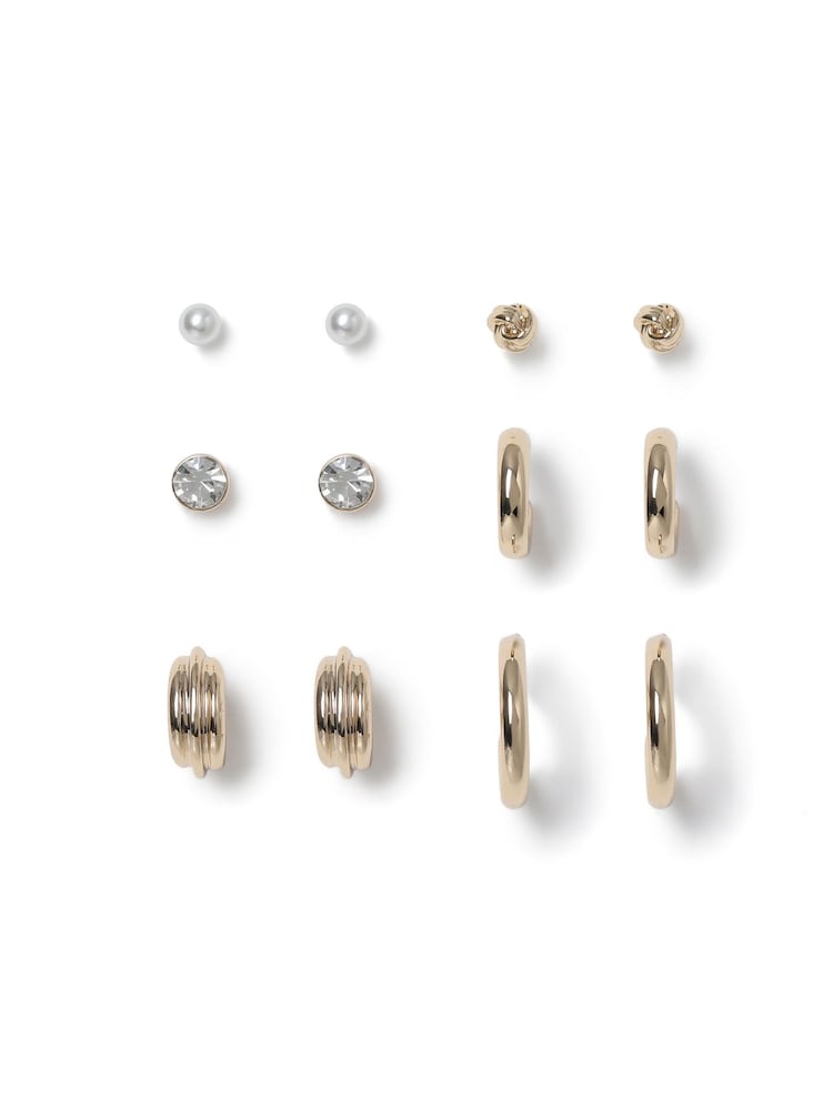 Aela Gold Tone Metal Hoop Stud Earrings 6 Pack - Image 1 of 2 Aela Gold Tone Metal Hoop Stud Earrings 6 Pack - Image 1 of 2