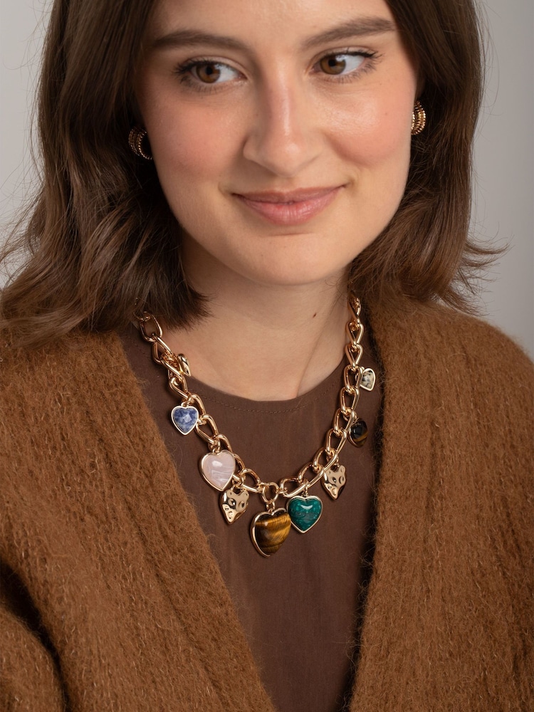 Aela Heart Charm Brown Necklace - Image 1 of 3 Aela Heart Charm Brown Necklace - Image 1 of 3