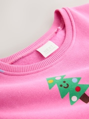 Bright Pink Christmas Long Sleeve Sweat Mesh Dress (3mths-7yrs) - Image 7 of 8
