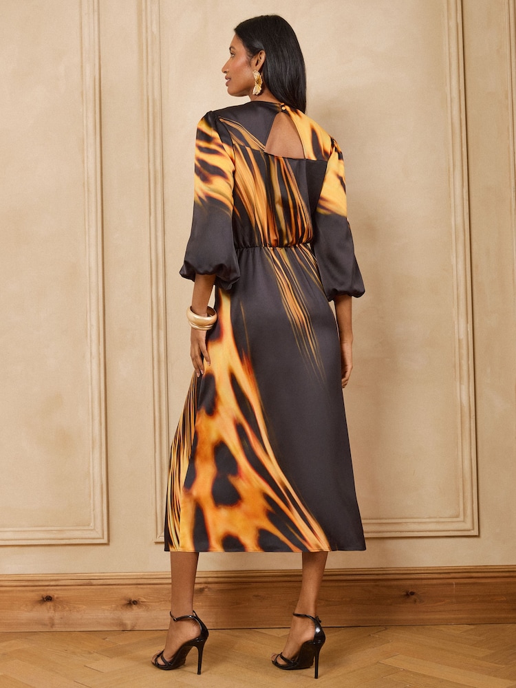 Love & Roses Black Golden Abstract Print Satin Midi Dress - Image 5 of 5 Love & Roses Black Golden Abstract Print Satin Midi Dress - Image 5 of 5