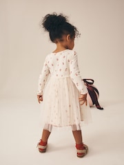 Cream Christmas Reindeer Long Sleeve Ribbed Mesh Dress (3mths-7yrs) - Image 3 of 3