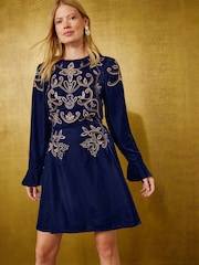 Love & Roses Embroidered Velvet Mini Dress - Image 1 of 5