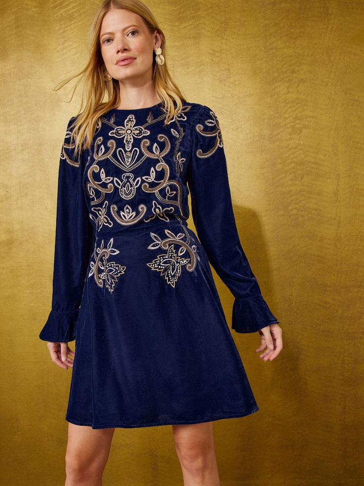 Love & Roses Embroidered Velvet Mini Dress - Image 1 of 5 Love & Roses Embroidered Velvet Mini Dress - Image 1 of 5