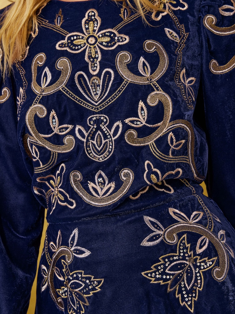 Love & Roses Embroidered Velvet Mini Dress - Image 2 of 5 Love & Roses Embroidered Velvet Mini Dress - Image 2 of 5