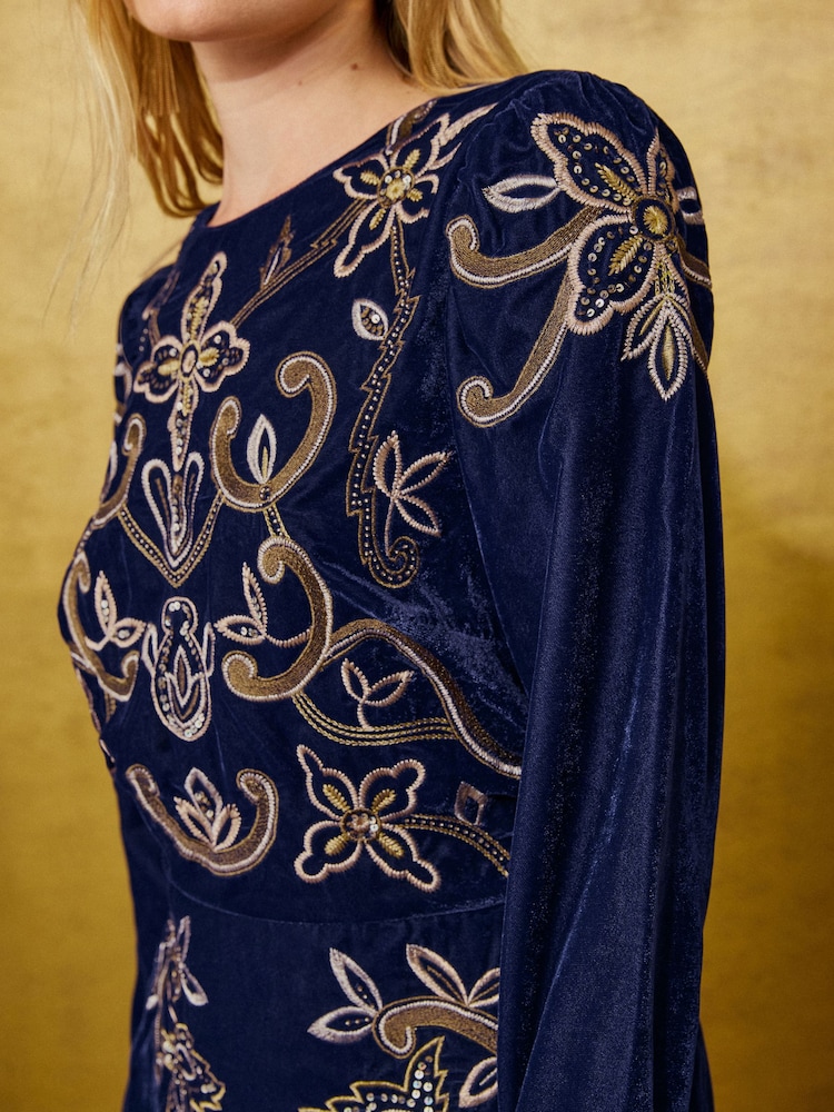 Love & Roses Embroidered Velvet Mini Dress - Image 5 of 5 Love & Roses Embroidered Velvet Mini Dress - Image 5 of 5