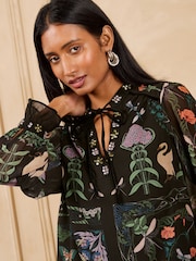 Love & Roses X V&A Black  Printed Embellished Neck Drop Waist Mini Dress - Image 2 of 6