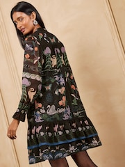 Love & Roses X V&A Black  Printed Embellished Neck Drop Waist Mini Dress - Image 3 of 6