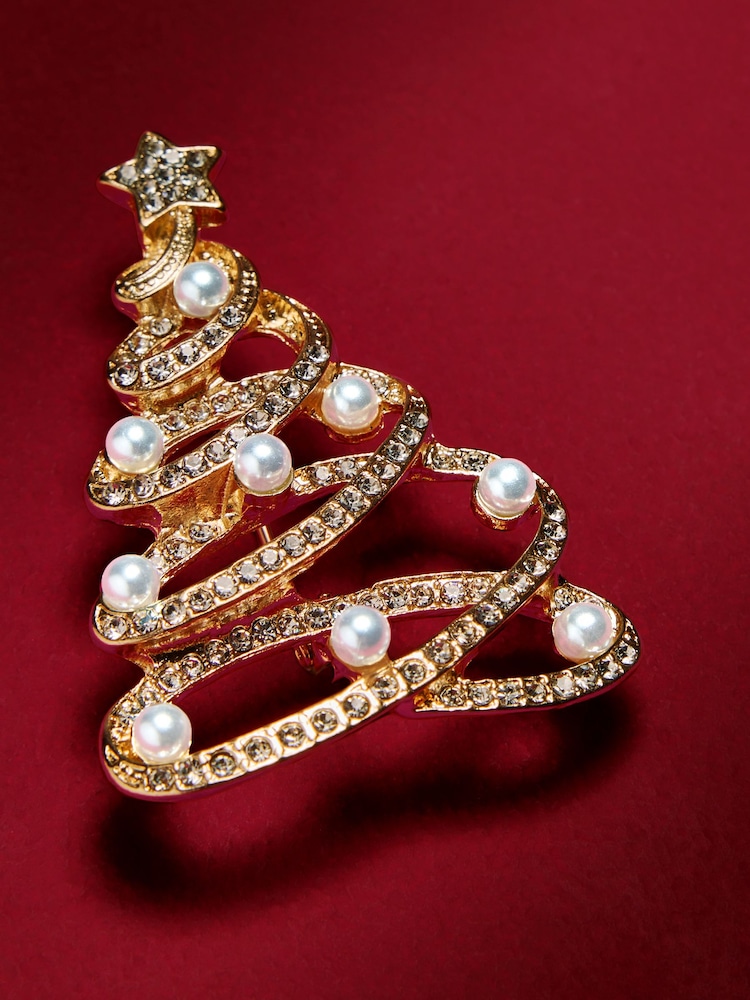 Gold Tone Sparkle Christmas Tree Brooch - Image 2 of 3