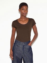Jigsaw Brown Supima Cotton Scoop Neck T-Shirt - Image 1 of 5