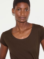 Jigsaw Brown Supima Cotton Scoop Neck T-Shirt - Image 4 of 5