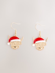 Brown Christmas Hamish the Highland Cow Earrings - Image 1 of 3