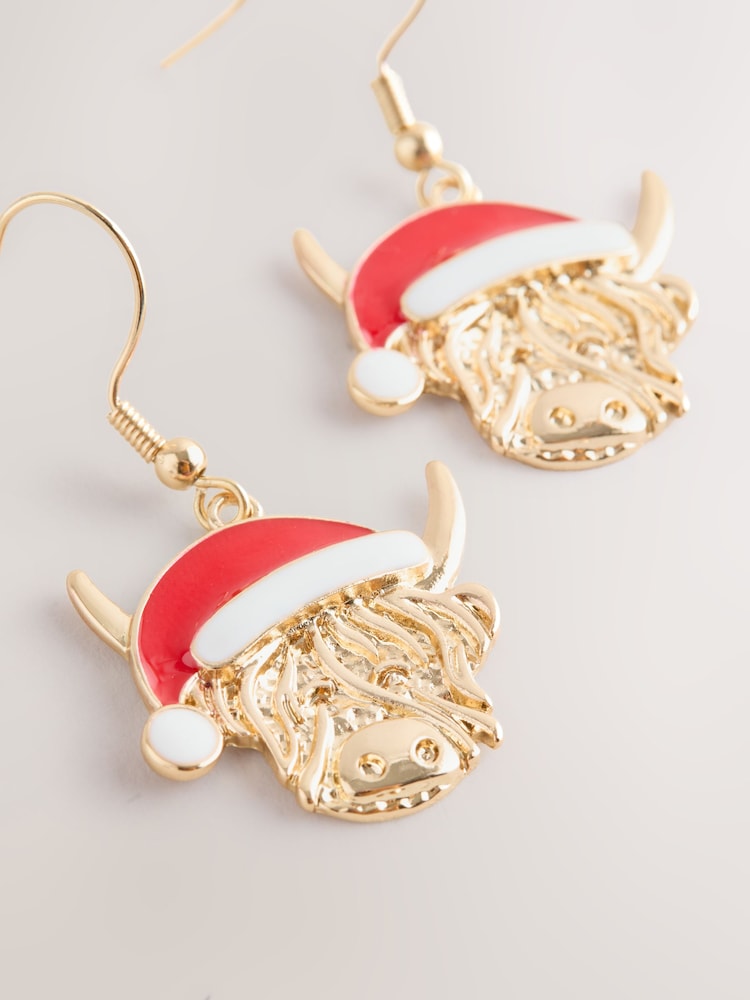 Brown Christmas Hamish the Highland Cow Earrings - Image 2 of 3