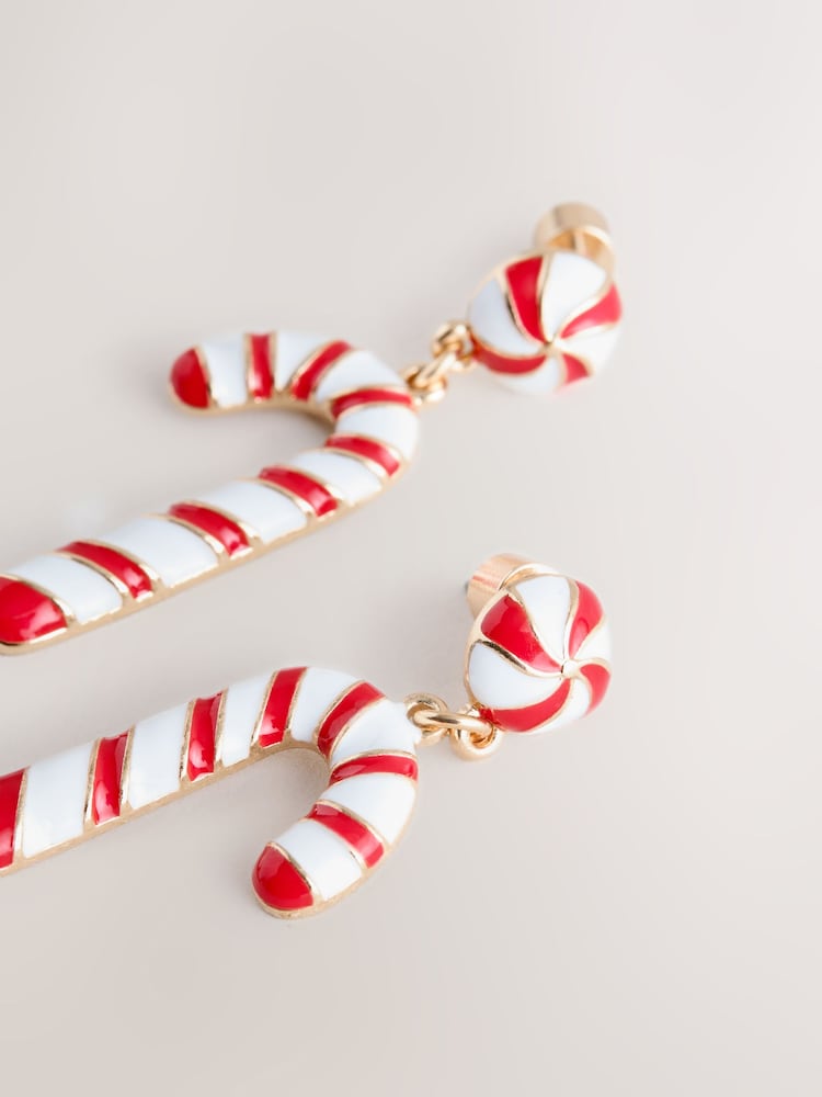 Red Christmas Candy Cane Earrings - Image 2 of 3