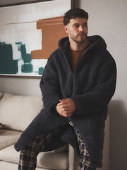 Slate Grey Zip Through Borg Dressing Gown - Image 2 of 8