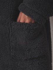 Slate Grey Zip Through Borg Dressing Gown - Image 4 of 8