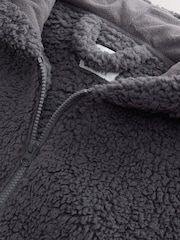 Slate Grey Zip Through Borg Dressing Gown - Image 8 of 8