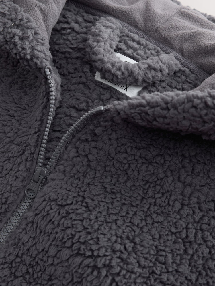 Slate Grey Zip Through Borg Dressing Gown - Image 8 of 8 Slate Grey Zip Through Borg Dressing Gown - Image 8 of 8