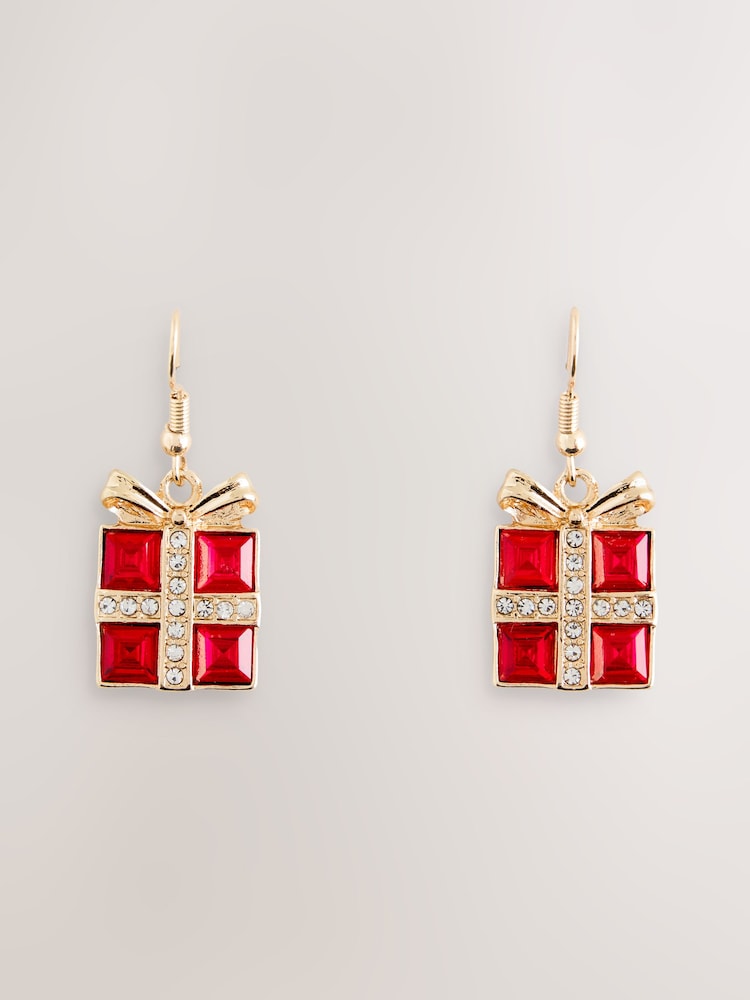 Red Sparkle Christmas Present Earrings - Image 1 of 3