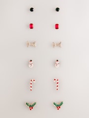 Gold Tone Christmas Stud Earrings 6 Pack - Image 1 of 3