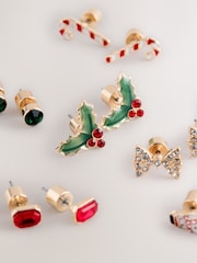 Gold Tone Christmas Stud Earrings 6 Pack - Image 2 of 3