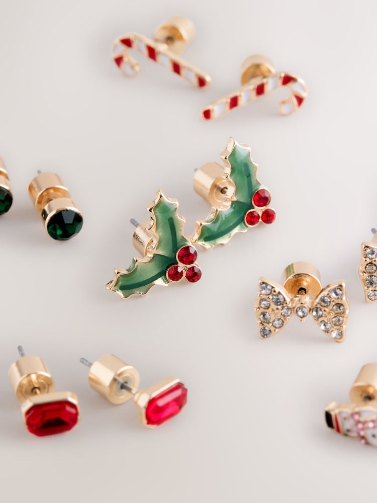 Gold Tone Christmas Stud Earrings 6 Pack - Image 2 of 3
