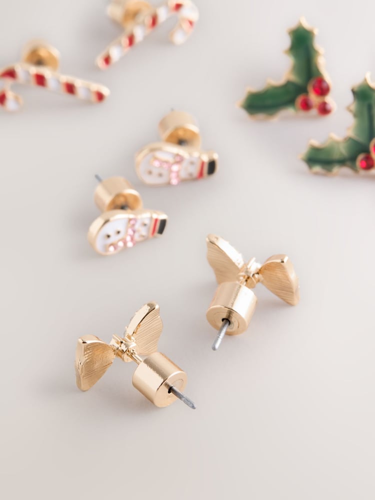 Gold Tone Christmas Stud Earrings 6 Pack - Image 3 of 3