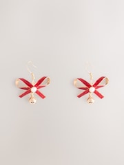 Red Christmas Bow Bell Stud Earrings - Image 1 of 3