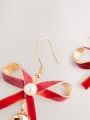 Red Christmas Bow Bell Stud Earrings - Image 3 of 3