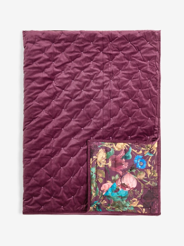 Purple Floral Reversible Velvet Bedspread - Image 10 of 10