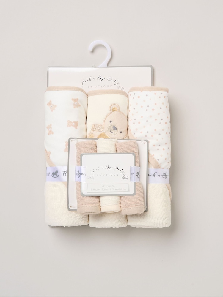 Rock-A-Bye Baby Boutique Brown Hooded Towels And Wash Cloth Set 3 Pack - Image 1 of 3