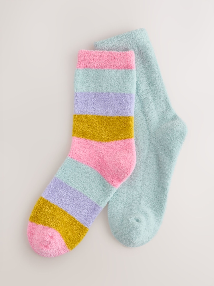 Mint Green and Stripe Cosy Ankle Socks 2 Pack - Image 1 of 3