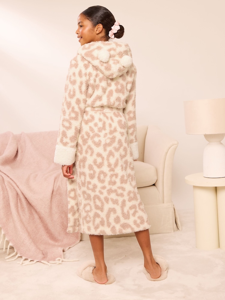 Lipsy Cream Leopard Soft Touch Hooded Longer Length Dressing Gown (5-16yrs) - Image 4 of 4 Lipsy Cream Leopard Soft Touch Hooded Longer Length Dressing Gown (5-16yrs) - Image 4 of 4