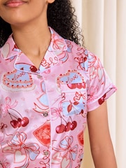 Lipsy Pink Heart Satin Pyjamas (5-16yrs) - Image 2 of 4