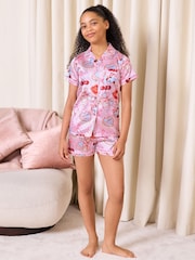Lipsy Pink Heart Satin Pyjamas (5-16yrs) - Image 3 of 4