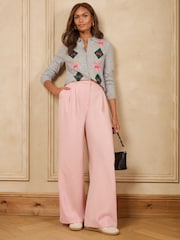 Love & Roses Collared Bow Detail Argyle Detail Knitted Cardigan - Bild 3 von 4