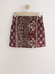 Red/Brown Tapestry Denim Mini Skirt - Image 1 of 3