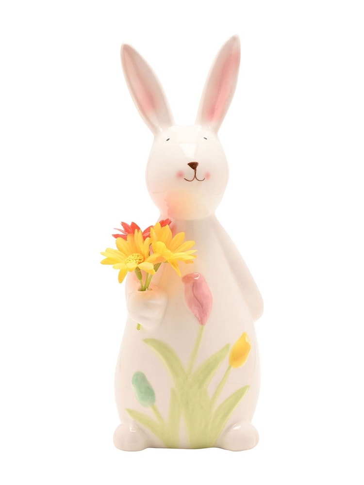 Widdop Cream Ceramic Bunny Holding Flowers 24cm - Image 2 of 6