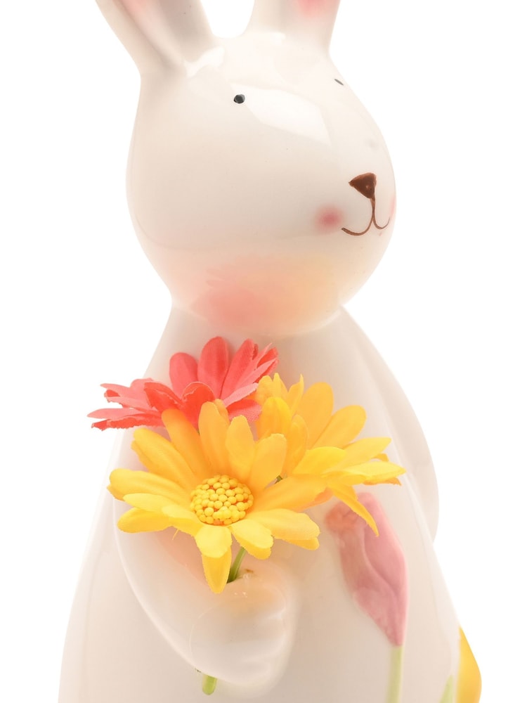 Widdop Cream Ceramic Bunny Holding Flowers 24cm - Image 6 of 6