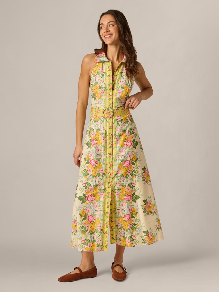 Adrianna Papell Yellow Printed Cotton Dress - Image 1 of 6