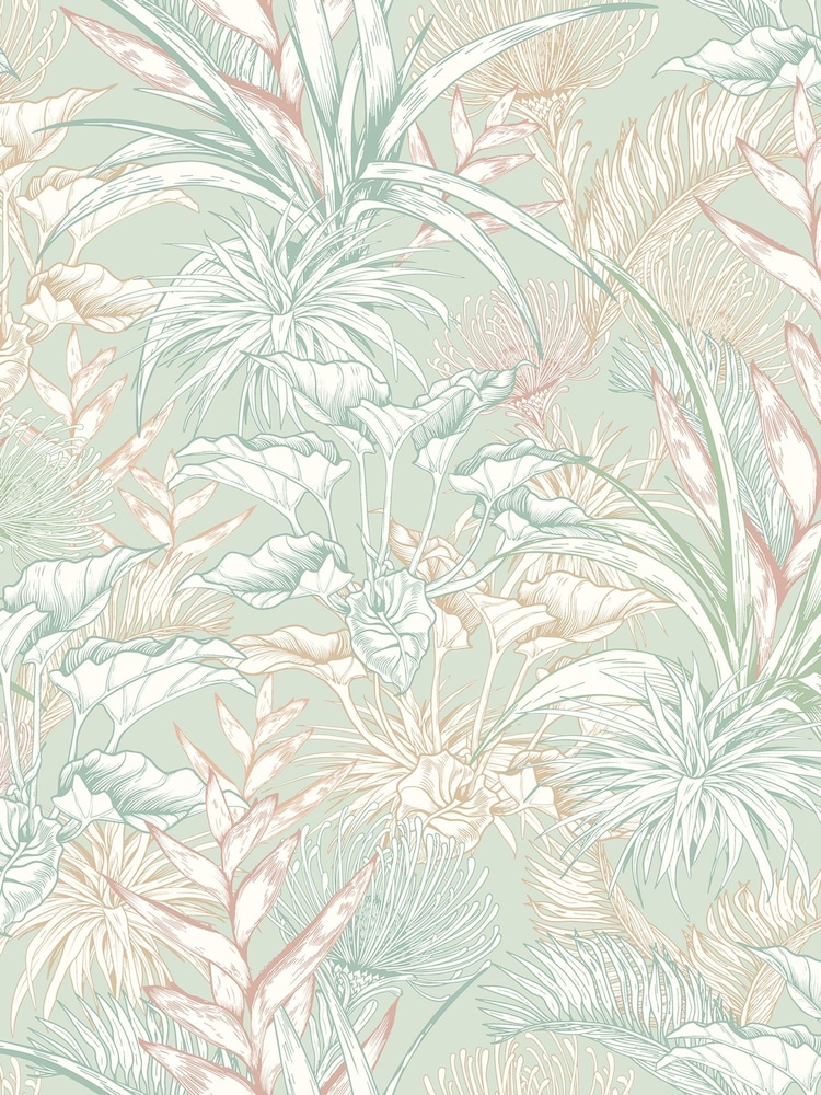 Hoopla Walls Duck Egg Mix Tropical Canopy 10M Wallpaper - Image 2 of 2